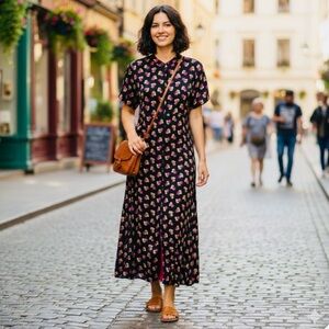 Vintage Blue and Pink Maxi A-Line Dress